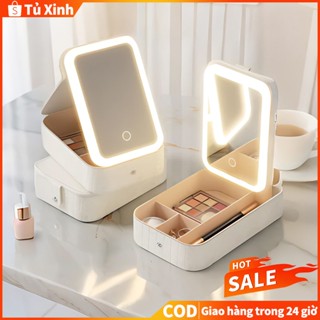 Túi Trang Điểm,Hộp Đựng Mỹ Phẩm LED Độ Sáng 3 Có Thể Điều Chỉnh Đa Năng Có Gương, Da PU Di Động Có Thể Điều Chỉn