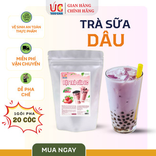  Pha 18Cốc Trà Sữa Dâu UC Không Cần Ủ Trà Đậm Vị,Thơm Ngon,Chỉ Cần Hoà Tan Không Cần Nấu 1 Gói 500gr 