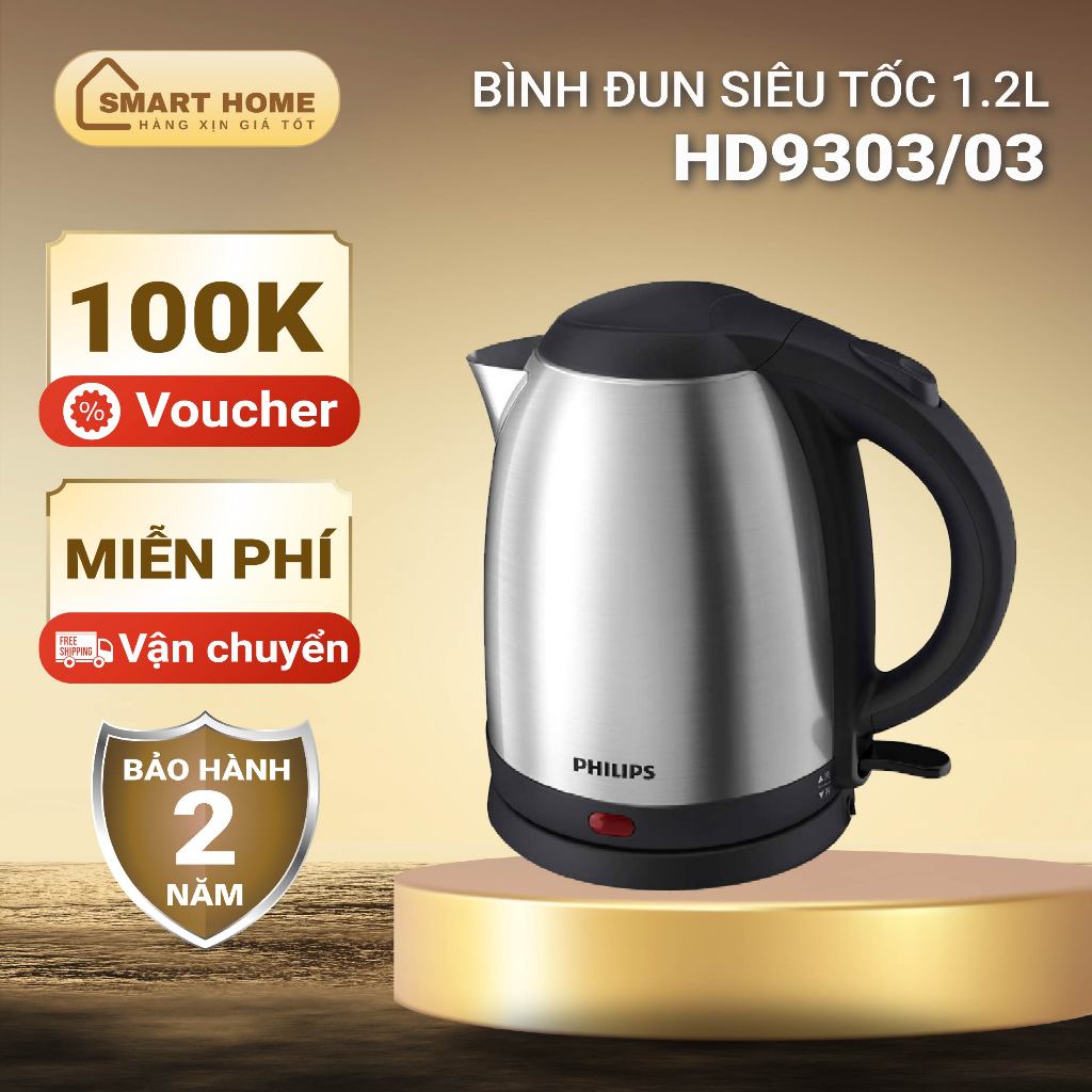 Bình (Ấm) đun nước siêu tốc Philips HD9303/03, dung tích 1.2L, bảo hành 2 năm | Hàng chính hãng