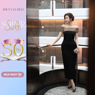 Đầm liền body dài trễ vai tơ (PHOM VAI NHỎ) THUYVANTRAN