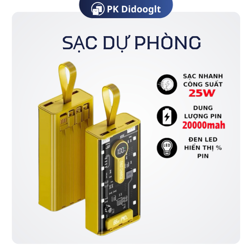 Sạc Dự Phòng Trong Suốt Didooglt 20000mAh Với 2 Cổng Sạc Nhanh 22.5w và PD 20W