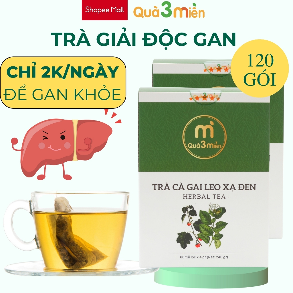 Trà túi lọc cà gai leo giải độc gan 2 hộp 120 túi lọc Quà 3 Miền với cà gai leo xạ đen hỗ trợ thải độc gan
