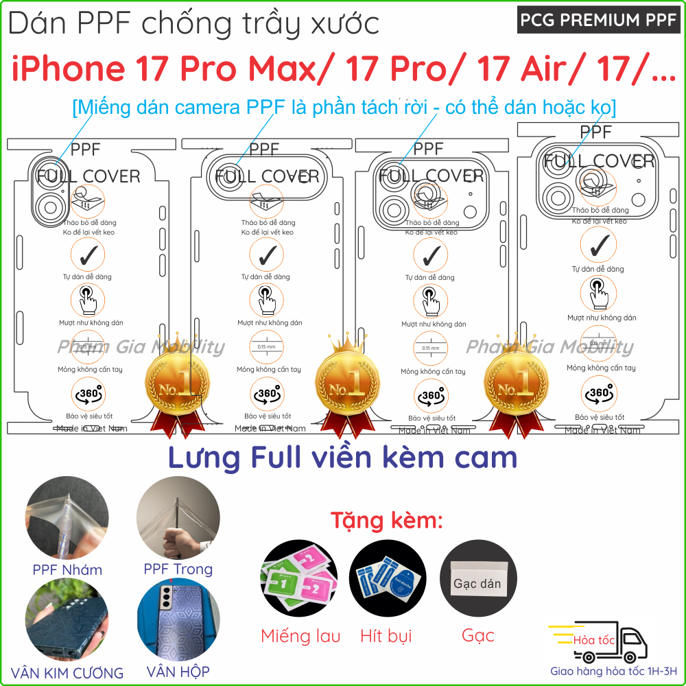  Dán PPF mặt lưng full viền iPhone 17 Promax  17 Pro max  PM  Air 17Air  17 loại trong nhám vân hoạ tiết 