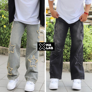  Quần jean nam ống rộng họa tiết ngôi sao XMALAB denim cao cấp quần bò nam ống suông dễ phối đồ B086 