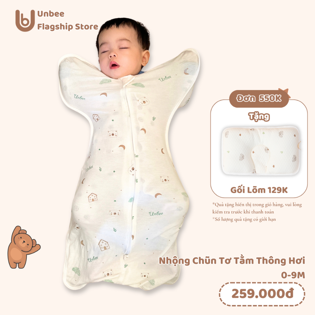Nhộng Chũn Thông Hơi Unbee Chất Liệu Tơ Tằm Kháng Khuẩn Giúp Bé Ngủ Ngon, Tránh Giật Mình Size 0-9M