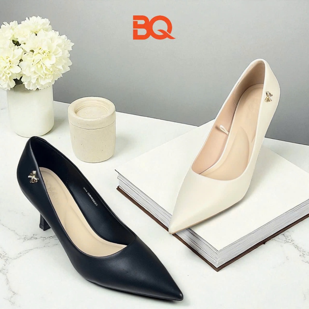 BQ | Giày gót nữ cao cấp size 35-39 cao gót nữ mũi nhọn đính nơ trẻ trung thanh lịch đế cao 6cm 0237
