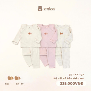  Bộ dài tay chấm bi cổ bèo thêu nơ Embes 25-K7-07 cho bé gái. Bộ dài tay thu đông bé gái BEO.Kids 