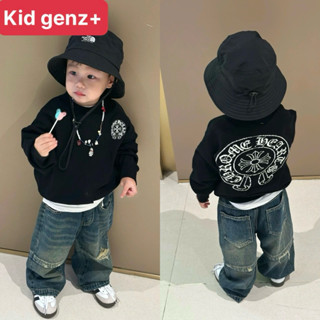  Áo nỉ cổ tròn chome basic white cho bé  áo sweater trẻ em unisex bé trai  bé gái  kid genz 