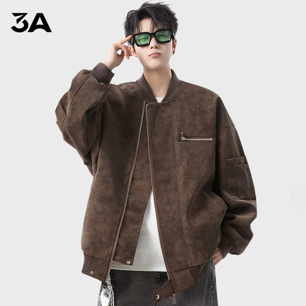 Áo Khoác Da Loang 3A MENSTORE Unisex Cổ Bẻ Khóa Kéo Phong Cách Retro Đường Phố AD-V4