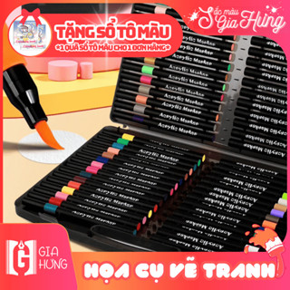 [TẶNG QUÀ] Bút Màu Acrylic Marker 24/60/80 Màu Đầu Brush Gia Hưng Vẽ Lên Mọi Chất Liệu Không Lem