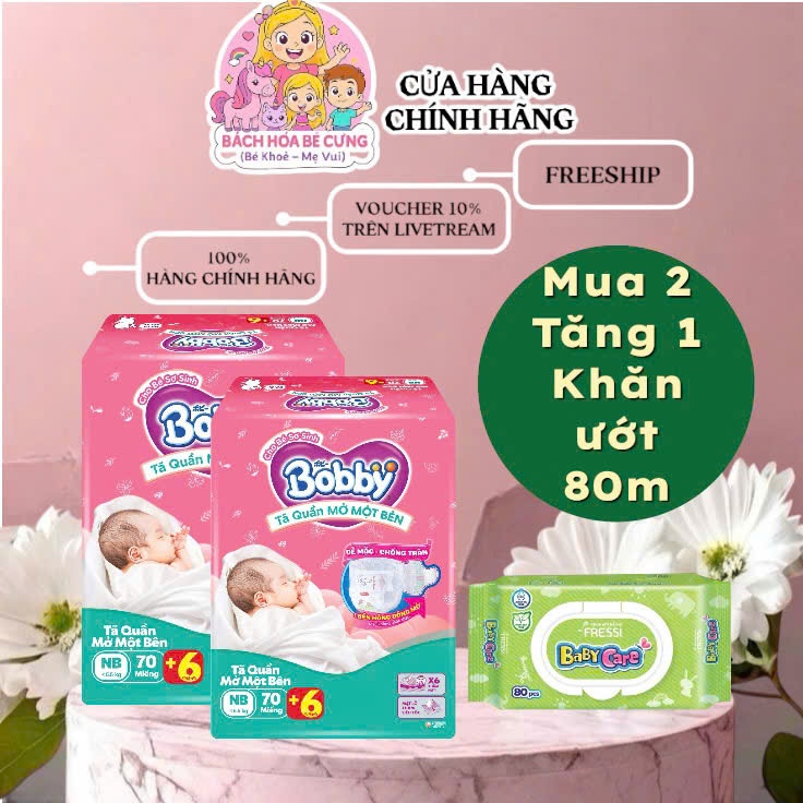 [KÈM QUÀ TẶNG CHÍNH HÃNG] COMBO 2 GÓI Bobby Tã/bỉm quần Mở Một Bên size NB36/S40/S80/NB70+6 miếng