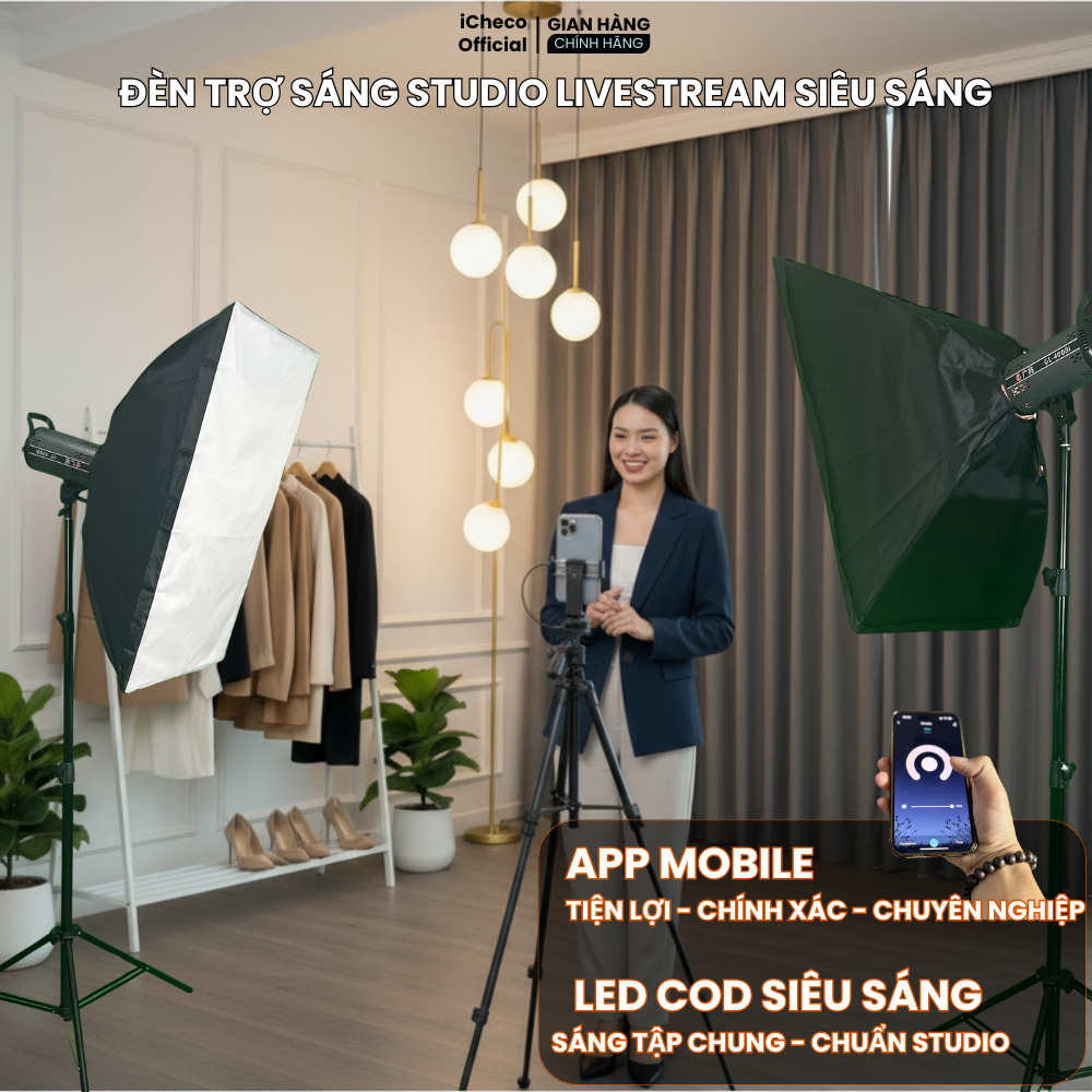 Đèn Softbox Vuông 60x90 Không Grid Gk400BI Icheco Official, Đèn Studio Trợ Sáng Mạnh Mẽ Ổn Định