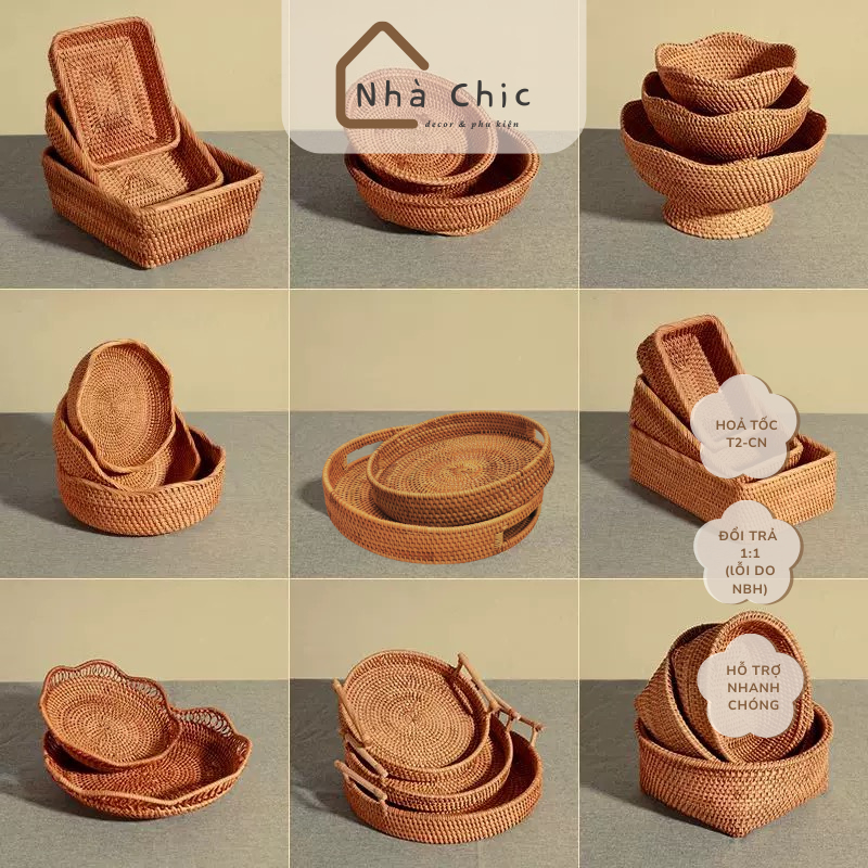  Rổ mây khay mây đựng đồ decor trang trí mây tre đan tự nhiên | Decor nhà Chic | 