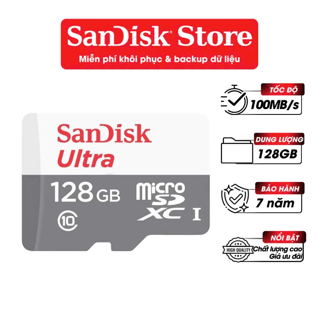 Thẻ nhớ MicroSDHC MicroSDxC Sandisk Ultra 32GB/64GB/128GB/256GB Class 10 upto 100MB/s,Chuyên Camara
