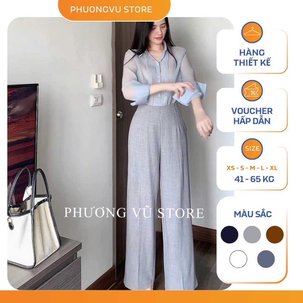 Quần suông cạp cao tôn dáng - thiết kế bởi PHUONGVU - form lên dáng đứng quần,chất liệu đanh mềm, k 