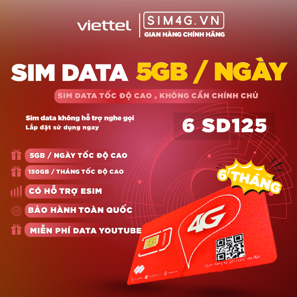 (SIÊU TỐC) Sim Viettel Data 5Gb/ Ngày-Dành cho Ô tô- Box, Sử dụng 6 tháng không cần nạp,Hỗ trợ Esim