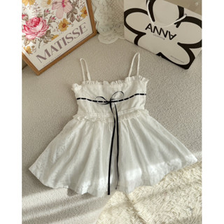  Áo Kiểu Hai Dây Trắng Viền Nơ Anna - Nosi Top 