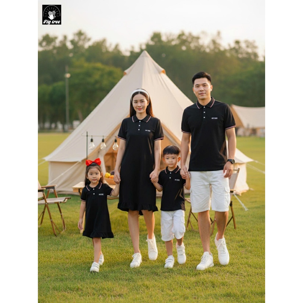 Set Gia Đình Fig Tree Thun Polo Màu Đen Model, Set Gia Đình Đi Chơi, Đi Tiệc, Picnic Đều Xinh