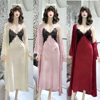 AMOUR _ SP362 Váy ngủ lụa tiểu thư, đầm ngủ lụa mặc nhà sexy quyến rũ có đệm mút, dáng dài hàng Quảng Châu