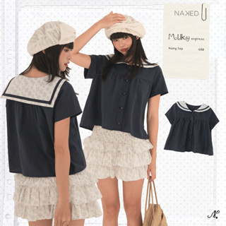 Áo sơ mi thuỷ thủ nữ NAKEDbyV áo kiểu sơmi phối hoa dáng crop tay ngắn NAVY SHIRT