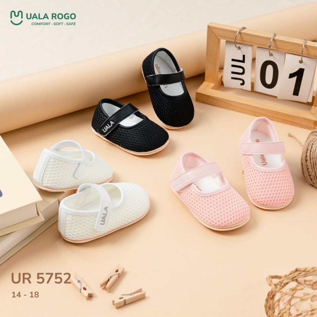 Giày tập đi cho bé Ualarogo đế cao su chống trượt an toàn quai dán điều chỉnh bảo vệ ngón chân 5752
