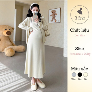 Set váy tăm bầu TIRA MAMA M297 Set váy thun tăm kèm áo cardigan Set váy bầu mặc nhà