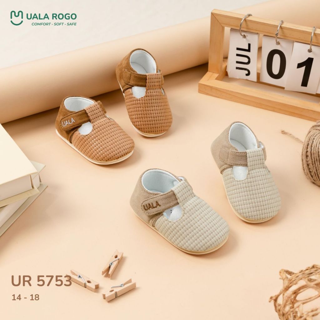 Giày tập đi cho bé Ualarogo đế cao su chống trượt an toàn quai dán điều chỉnh bảo vệ ngón chân 5753