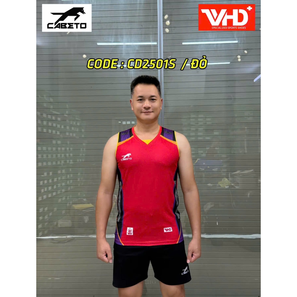 VHD ÁO/ BỘ Bóng Chuyền Nam Nữ Cabeto Thoáng Khí Thấm Hút Mồ Hôi Co Giãn 4 Chiều Màu ĐỎ/ĐEN Chất Liệu