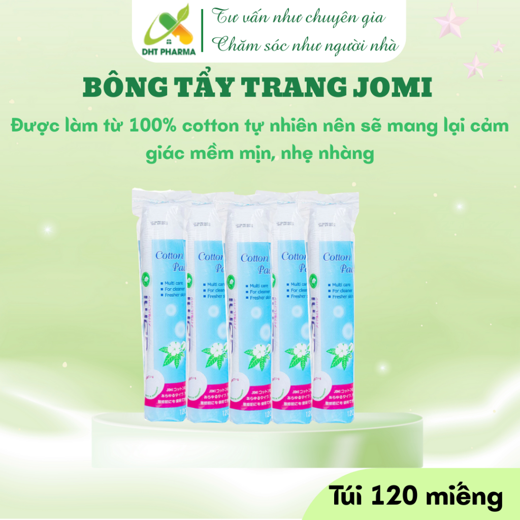 Bông tẩy trang JOMI (120 miếng) - Mềm mịn, Không xơ