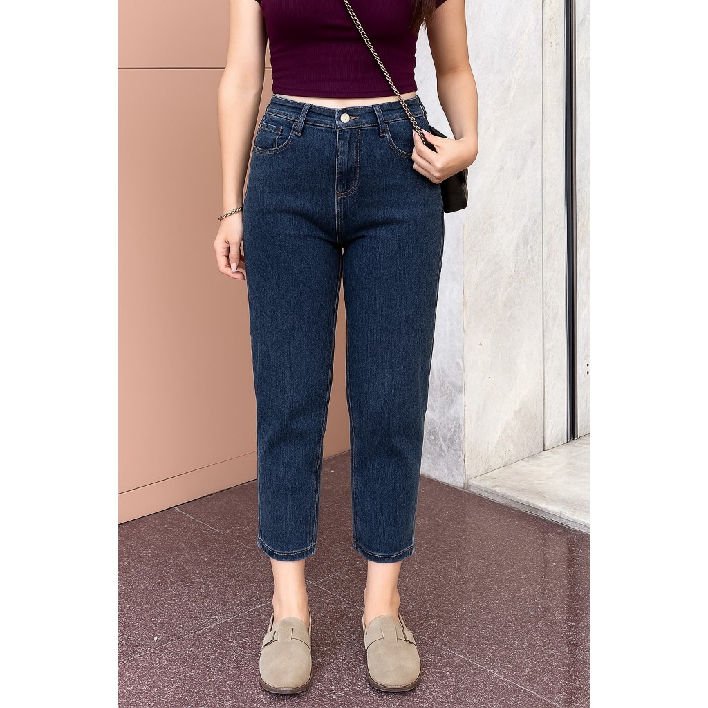 Quần Jeans nữ Baggy 8 tấc lưng cao tôn dáng ONEFA co giãn thoải mái, trẻ trung năng động, size S-3XL [QJF257]