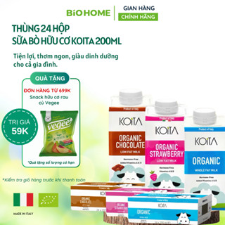 Hàng có sẵn - Sữa hữu cơ Koita 200ml - đủ vị nguyên kem, dâu, socola ( 1 thùng 24 hộp )