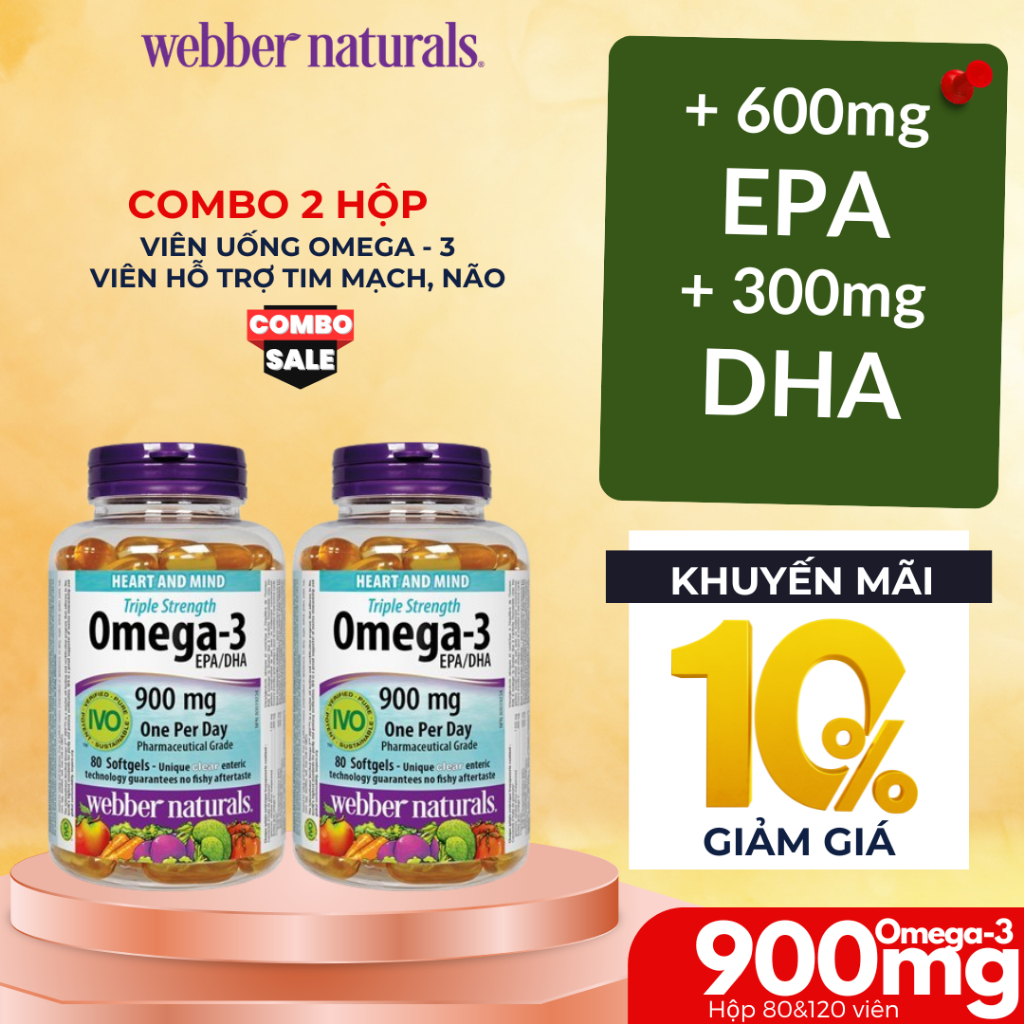 Webber Naturals Triple Strength Omega-3 Combo 2 hộp Omega 3 120/80 viên- [ Tiết kiệm 50K ]