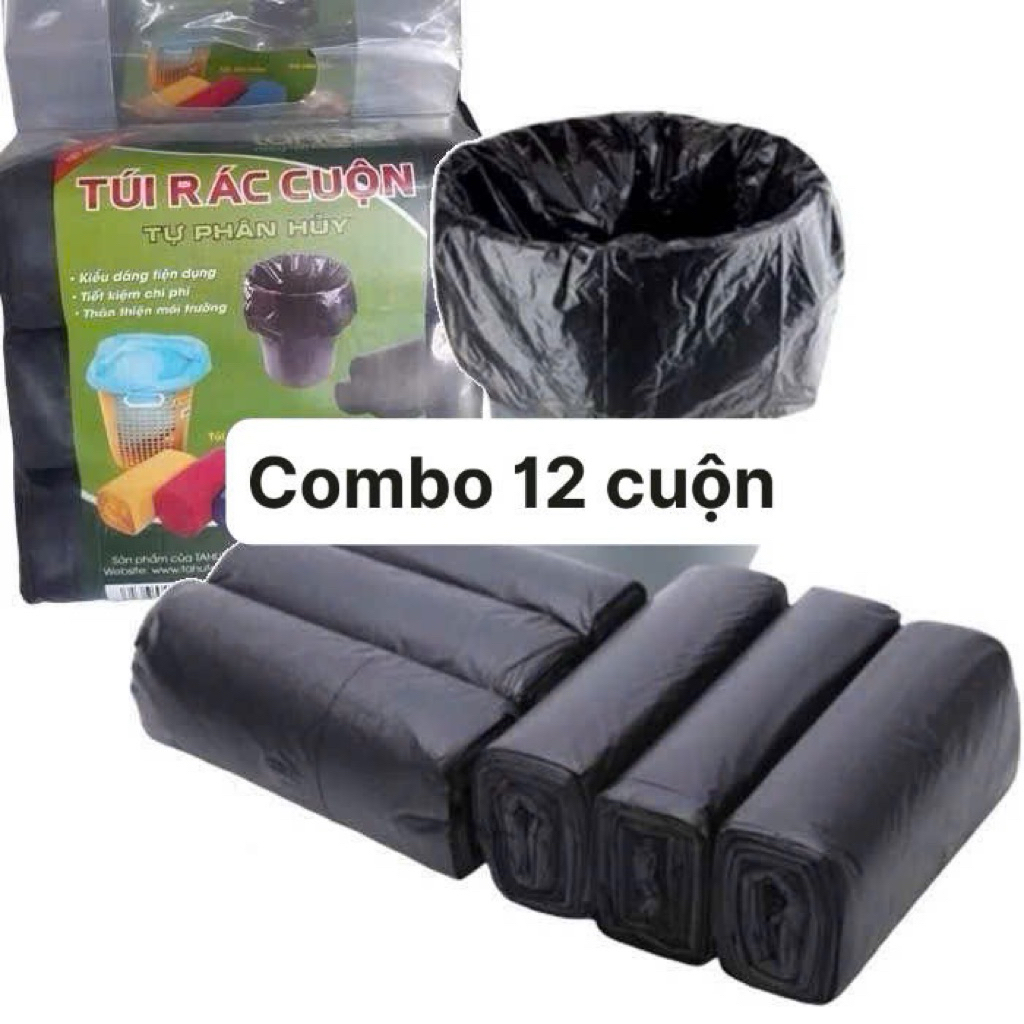 [ HỎA TỐC ] COMBO 12 cuộn túi rác tự phân hủy sinh học kích thước 55x65cm, thân thiện với môi trường.