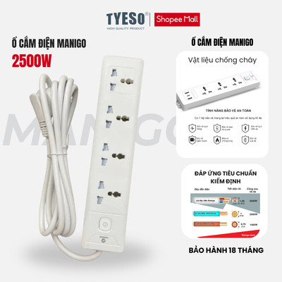 Ổ cắm điện ĐA NĂNG MANIGO UNS 1K4 nhiều lỗ cắm công suất 2500W có cầu chì an toàn bảo hành 18 tháng
