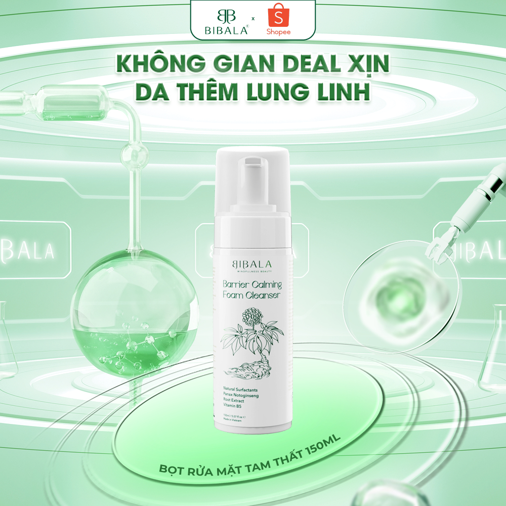 Bọt rửa mặt chiết xuất Tam Thất sạch sâu, giảm viêm và làm dịu BARRIER CALMING FOAM CLEANSER BIBALA 