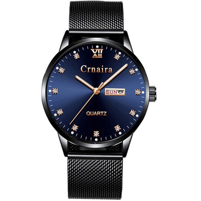 Đồng Hồ Nam Crnaira watch C3939 2 LỊCH Phiên Bản Dây Thép Mành chuẩn men