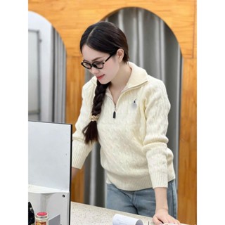  Áo len nữ ,áo len cổ bẻ dây kéo thêu ngựa dài tay màu trắng xám hàng QC chất len mềm mịn pc Hàn Quốc thu đông 