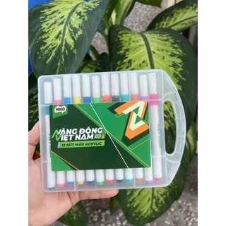 Bút màu acrylic marker 12 cây - Màu acrylic Thế hệ mới ( Tăng Thêm 90% Mực ) Chống Thấm, Vẽ Lên Được Nhiều Chất Liệu