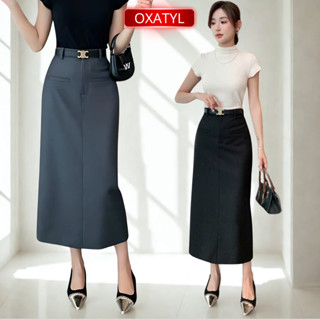 Chân váy dài công sở OXATYL V56 ép mùng cao cấp dáng xuông vải dày tặng kèm đai