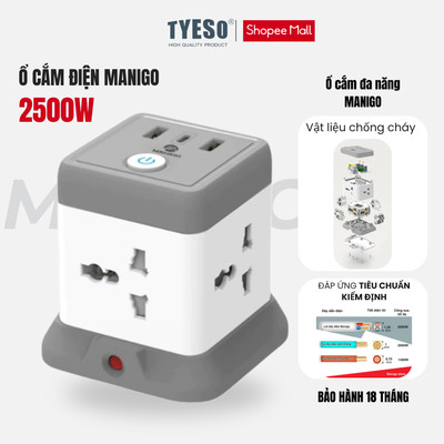 Ổ cắm điện Manigo nhiều ổ cắm 2 cổng USB TypeC công suất 2500W dây dài 2.5m tự ngắt áp BH 18 Tháng