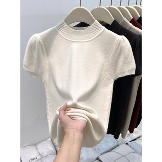 Áo len nữ ngắn tay cổ cao dáng ôm basic nhiều màu phong cách Hàn Quốc T13T2 N351