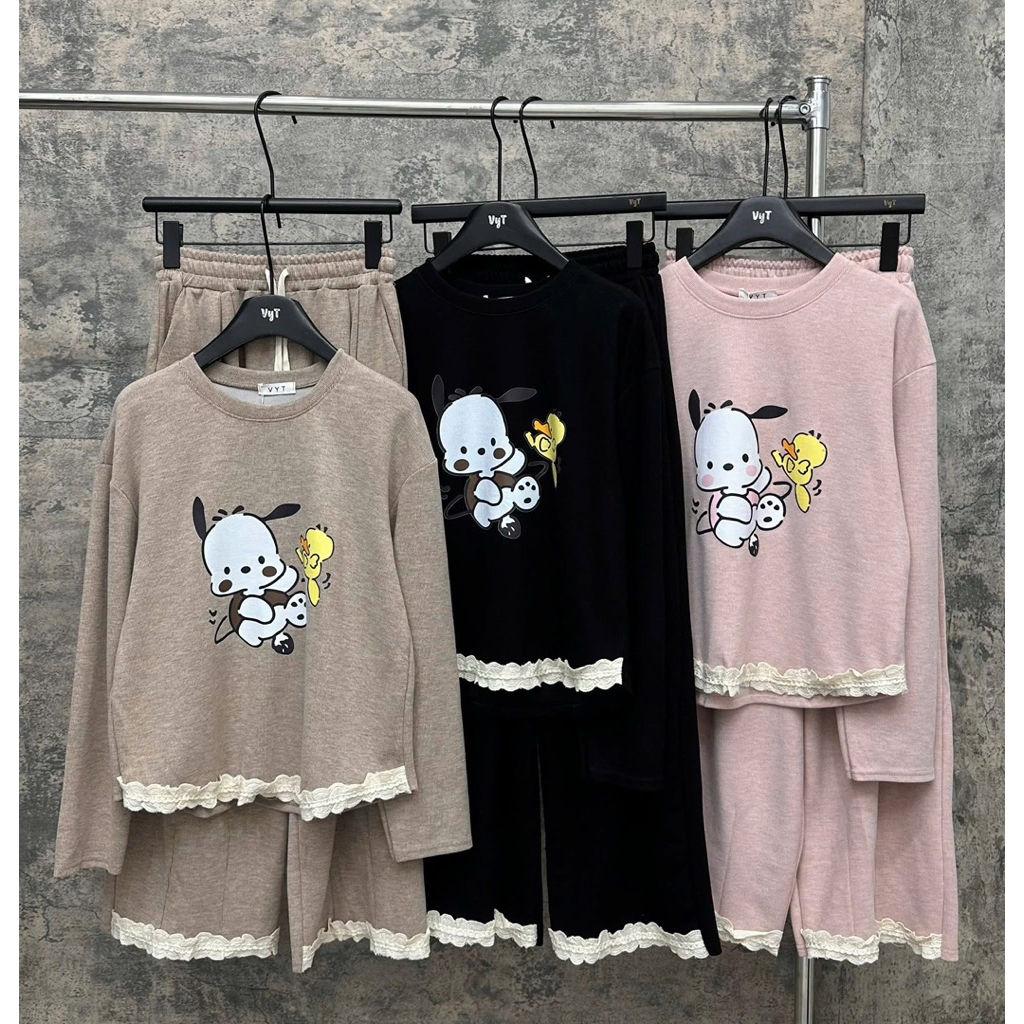 Set Bộ Nữ Vải Tăm Lông Thỏ Hình Vịt Vàng