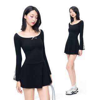  CARA Đầm ngắn nữ Benly cổ thuyền tay dài ổng loe phối ren cá tính 