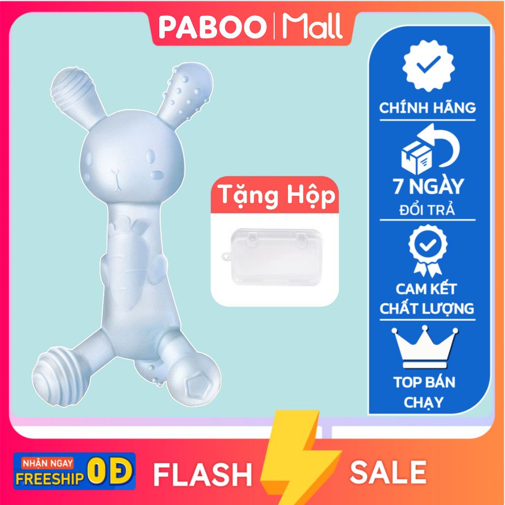 (ĐÃ KIỂM ĐỊNH)Gặm nướu cho bé PABOO hình chú thỏ dễ thương ,chất liệu silicon cao cấp mềm mại giúp nướu của bé dễ chịu