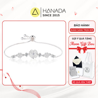 [QUÀ TẶNG 20/10]  Lắc Tay BẠC 925 Hanada Hoa Đá Trắng Cỏ 4 Lá May Mắn Đính Đá Freesize Tùy Chỉnh 1107 K16