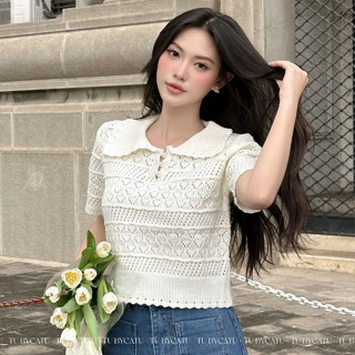 TUBYCATU | Áo len kiểu tay ngắn mila trắng
