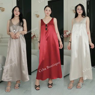  Đầm Suông Lụa Dự Tiệc Midi Form Lửng Váy Cổ V Thiết Kế Sang Trọng  D143 CEBA BOUTIQUE 