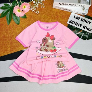  14-54kg Bộ cotton Sun Moon váy đầm bé gái mặc đi học đi chơi cổ nơ nẹp capybara 