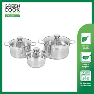 Bộ nồi Inox 201 cao cấp 5 đáy GCS232-T1 Green Cook siêu bền sử dụng được trên bếp từ ( Các loại bếp )