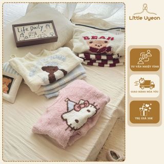 Little Uyeon - Bộ đồ ngủ lông mềm hoạ tiết Hello Kitty, Bear,..dễ thương, giữ ấm cho bé mùa đông